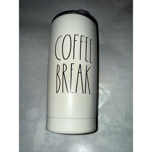 RAE DUNN “Coffee Break.” Travel Mug Insulated Stainless Steel Tumbler – 17 oz –